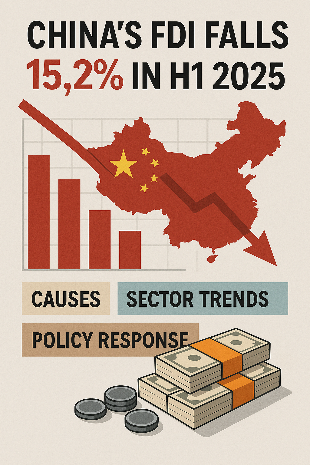 China’s FDI Falls 15.2% in H1 2025: Causes, Sector Trends, and Policy Response