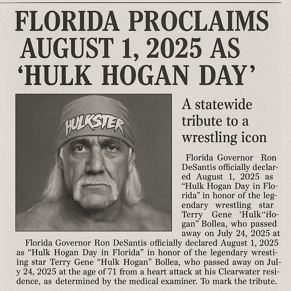 Florida Proclaims August 1, 2025 as 'Hulk Hogan Day'